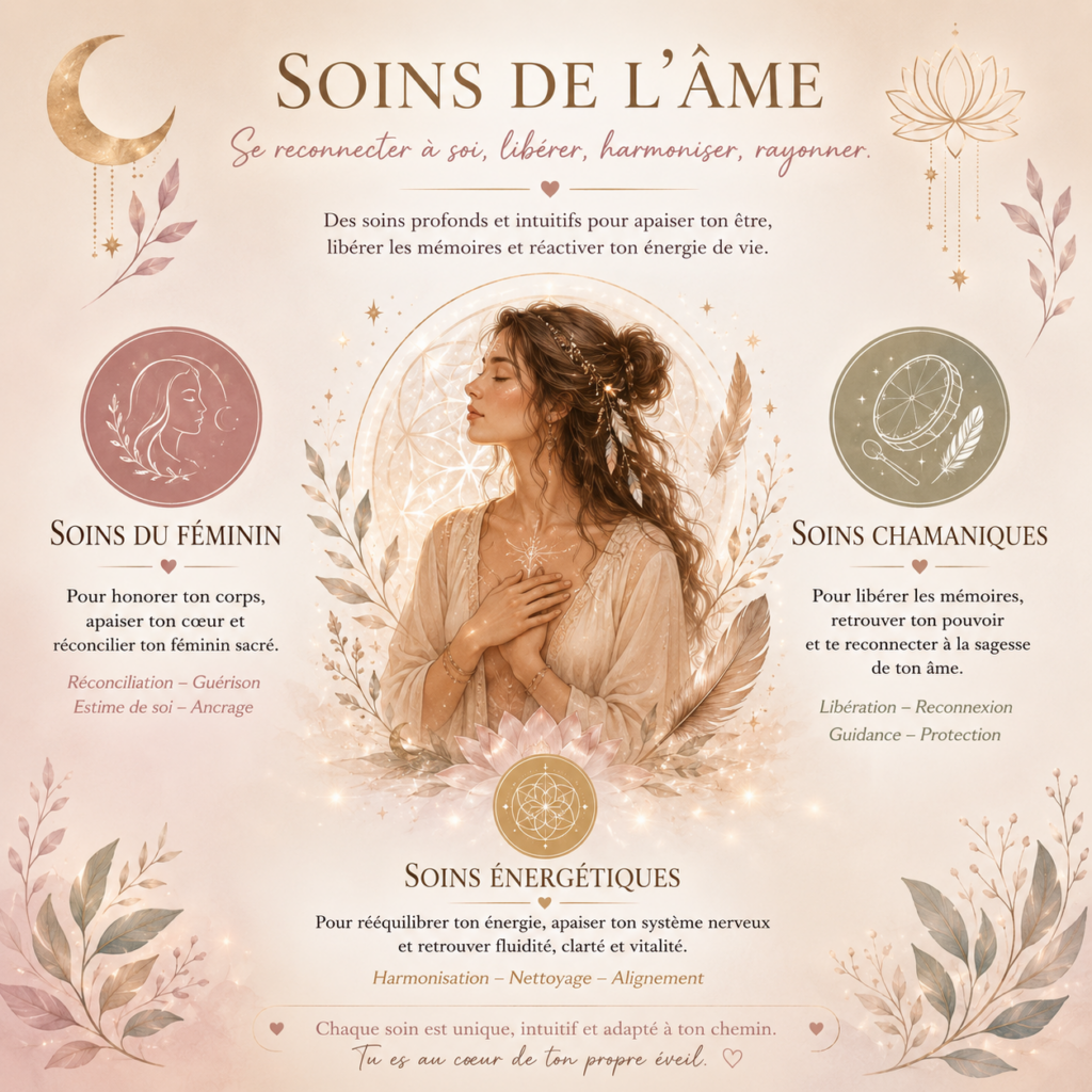 Séances individuelles. Soins chamaniques, soins O féminins et soins énergétiques